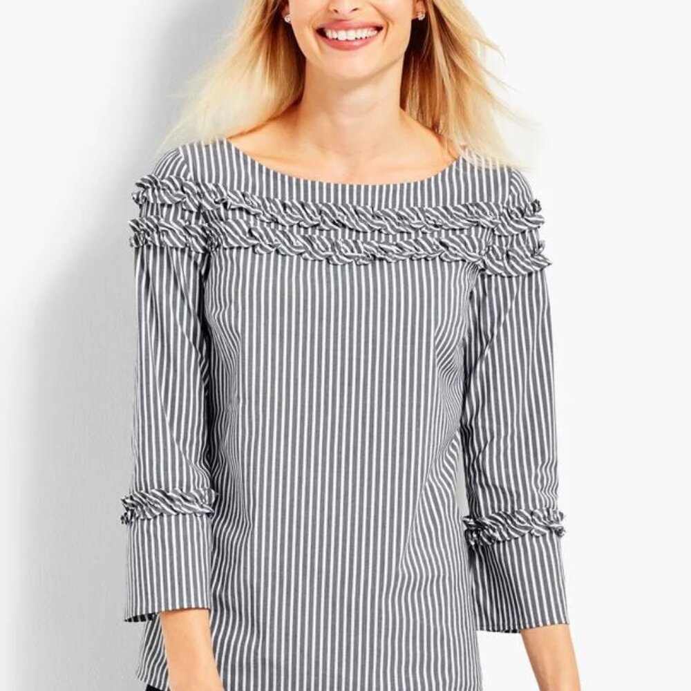 Stripe Shirred Ruffle Top